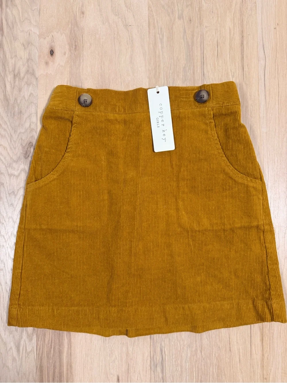 Girls Corduroy A-Line Skirt in Rust Brown with Elastic Waist